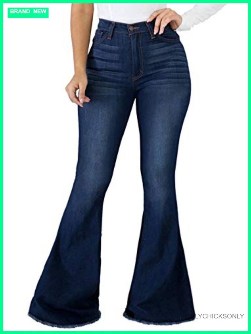 Women's Ripped High Waist Flared Jeans Raw Hem Bell Bottom